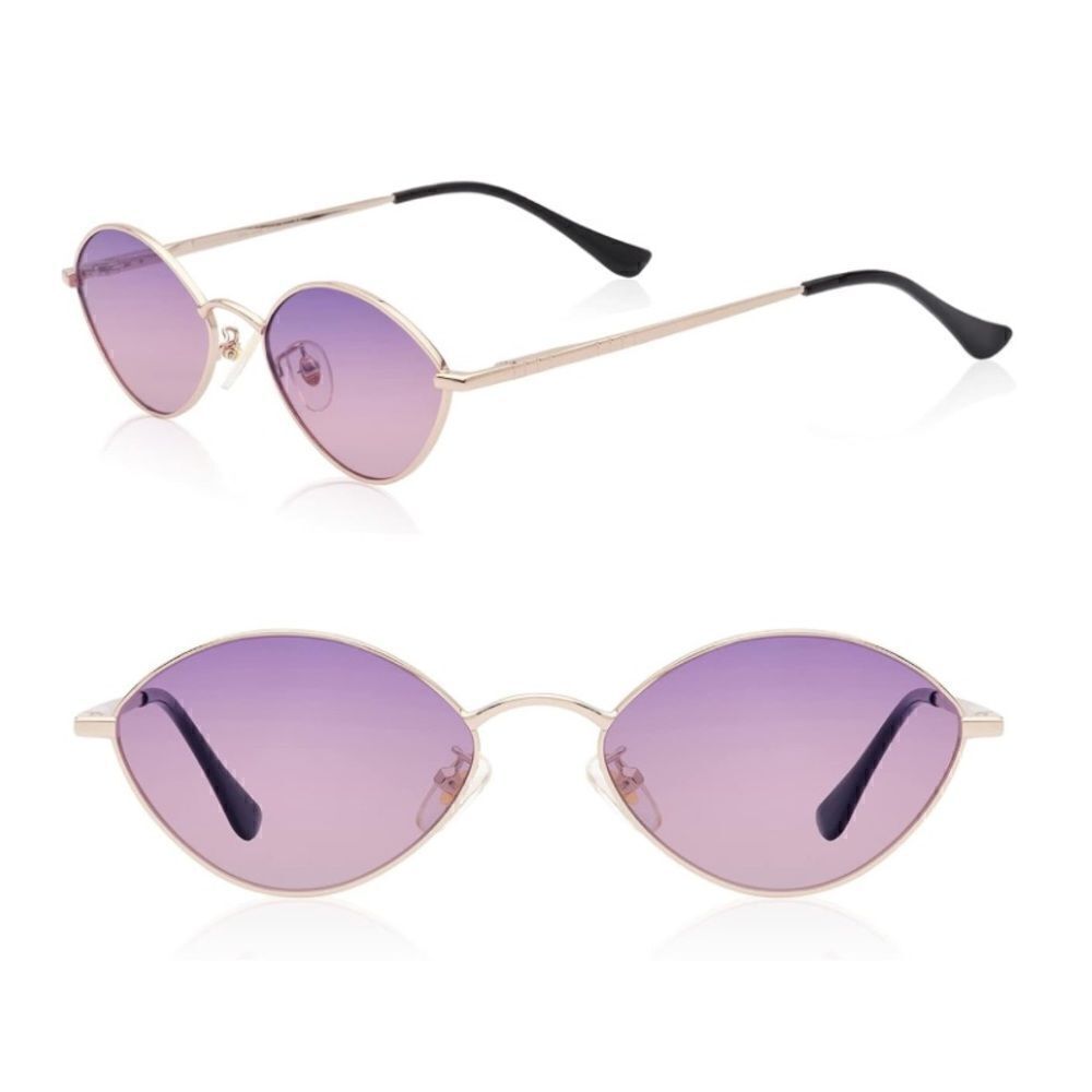 Small Frame Retro Sunnies with Chain Purple Lens - Picture 3 of 4